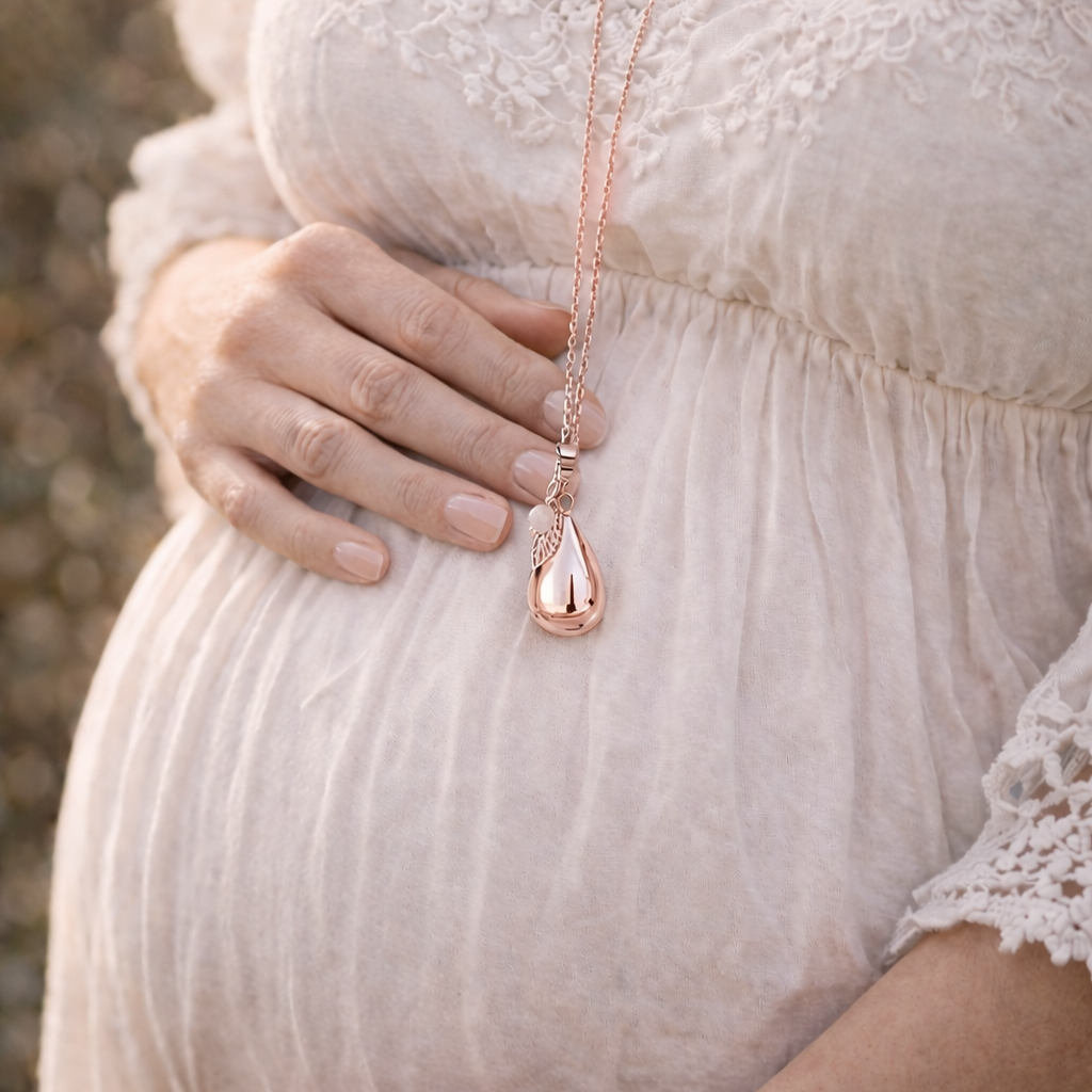 Bola de grossesse goutte doré rose lisse pendentif feuille et perle pierre de lune