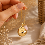 Bola de grossesse or lisse coeur quartz rose médaille à gravée