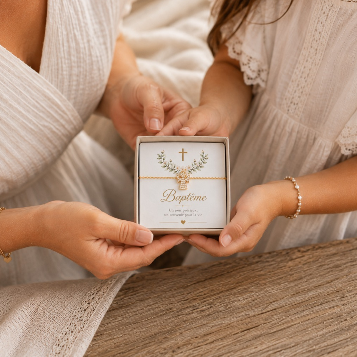 Bracelet Ange Baptême Fille Doré ou Argenté– Bracelet Enfant Acier Inoxydable – Cadeau Baptême – Bijou Communion – Idée cadeau coffret