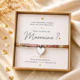 Bracelet Demande Marraine – Cœur Émaillé sur Bracelet Liberty - Coffret cadeau