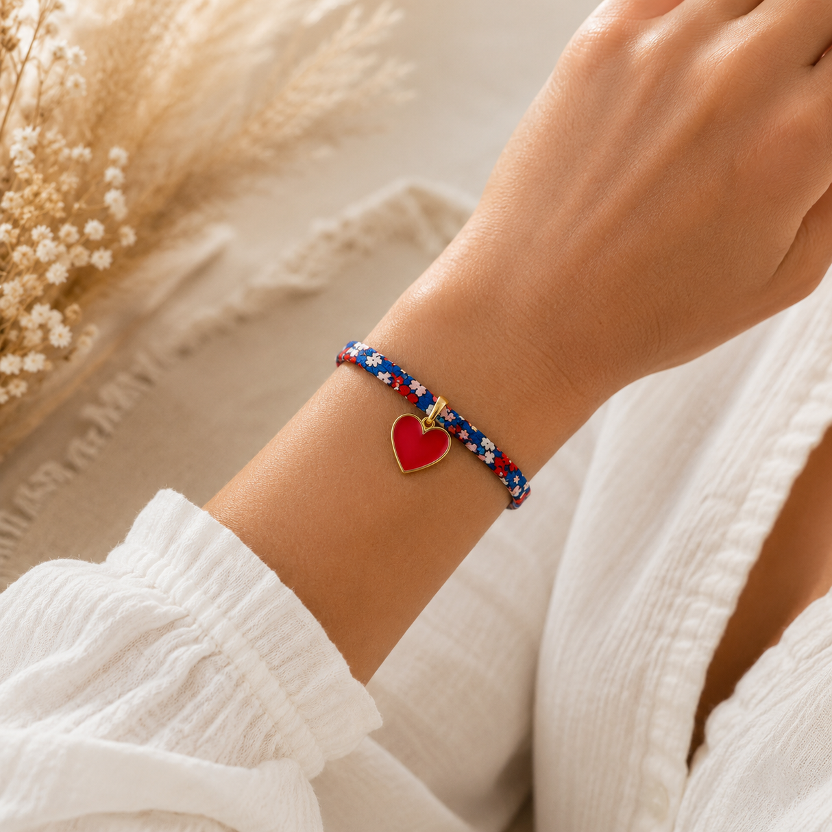 Bracelet Demande Marraine – Cœur Émaillé sur Bracelet Liberty - Coffret cadeau