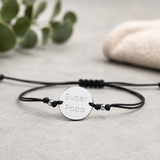 Bracelet Homme cordon noir personnalisé médaille gravée ajustable