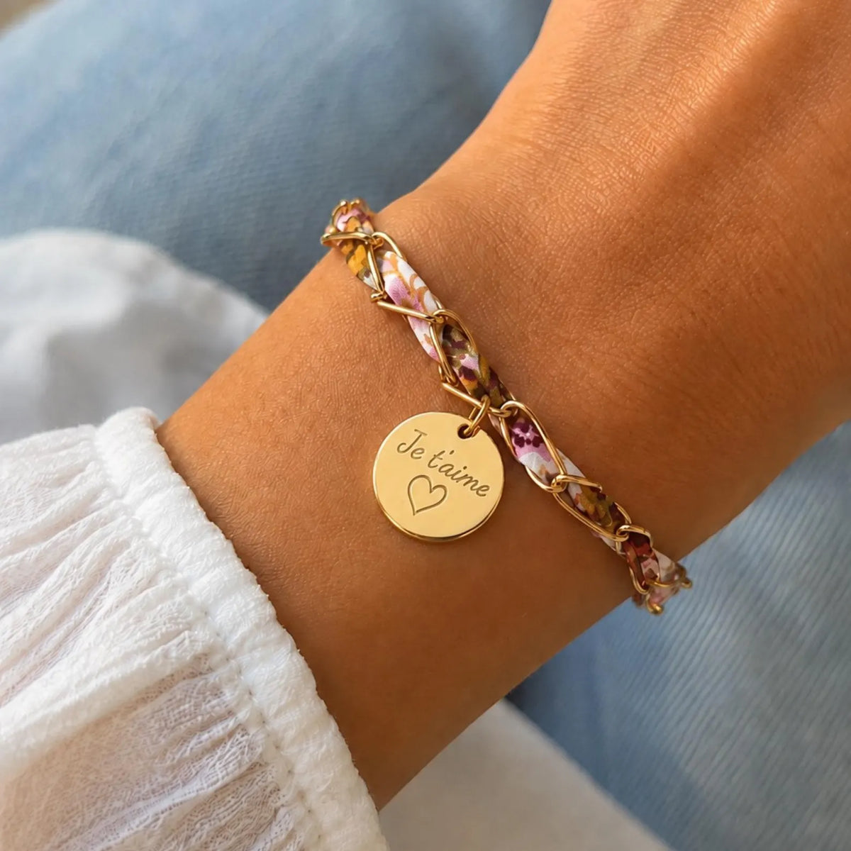 Bracelet Liberty chaîne personnalisé médaille gravée