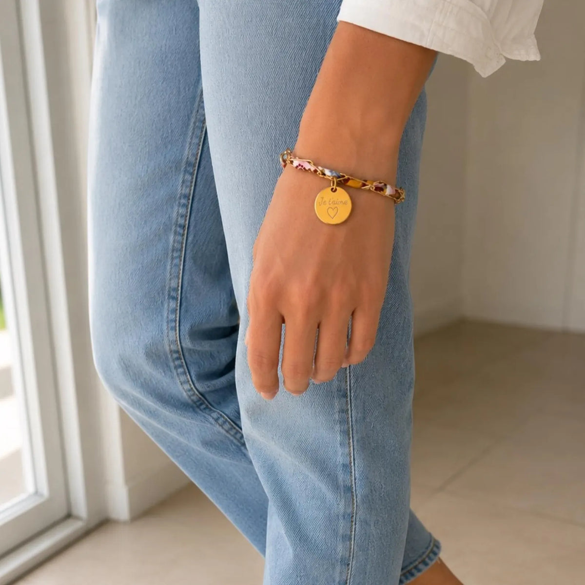 Bracelet Liberty chaîne personnalisé médaille gravée