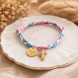 Bracelet Liberty personnalisé avec médaille gravée et croix dorée