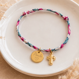 Bracelet Liberty personnalisé avec médaille gravée et croix dorée