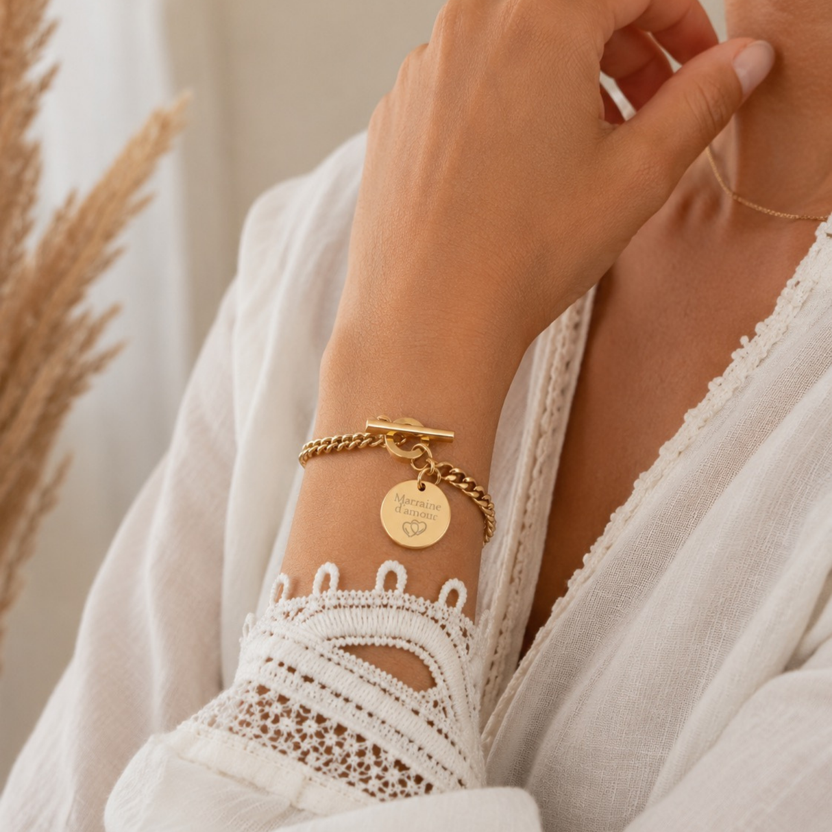 Bracelet Personnalisé Gravé en Acier Inoxydable fermoir en T