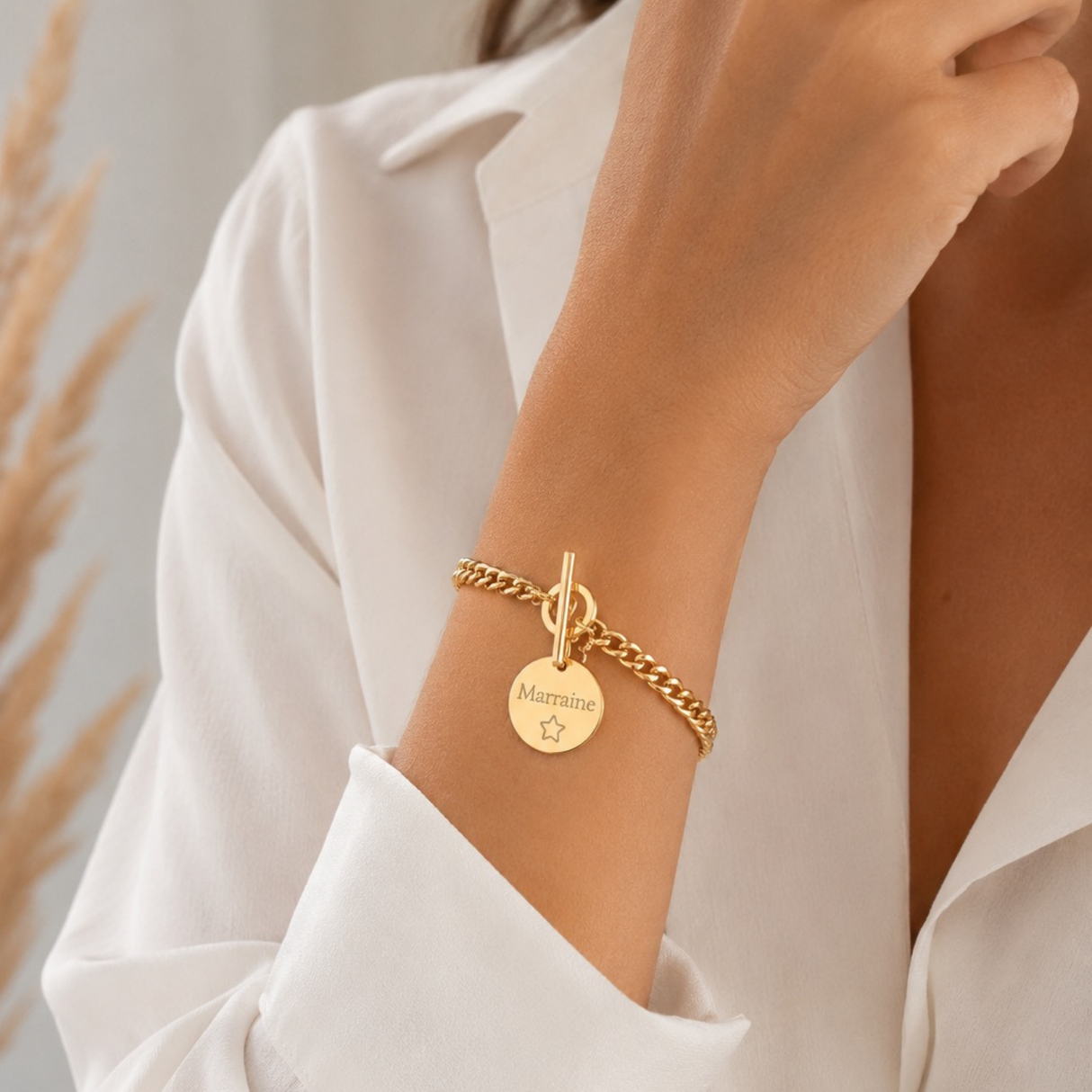 Bracelet Personnalisé Gravé en Acier Inoxydable fermoir en T