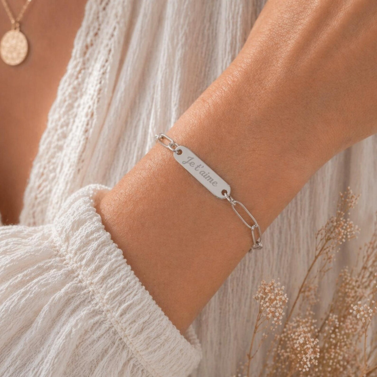 Bracelet Personnalisé gourmette gravé en acier inoxydable
