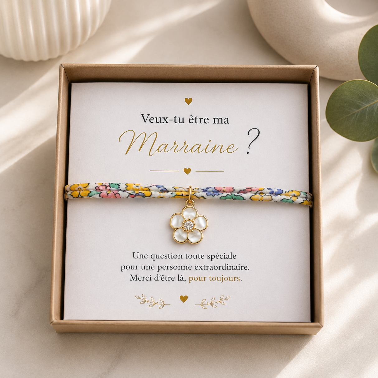 Bracelet annonce grossesse marraine étoile fleur personnalisé, cadeau demande marraine, coffret