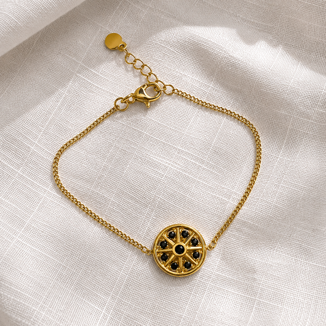 Bracelet avec médaille ronde ornée de strass en acier inoxydable