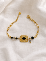 Bracelet chaine avec médaille rectangulaire pierre naturelle strass en acier inoxydable
