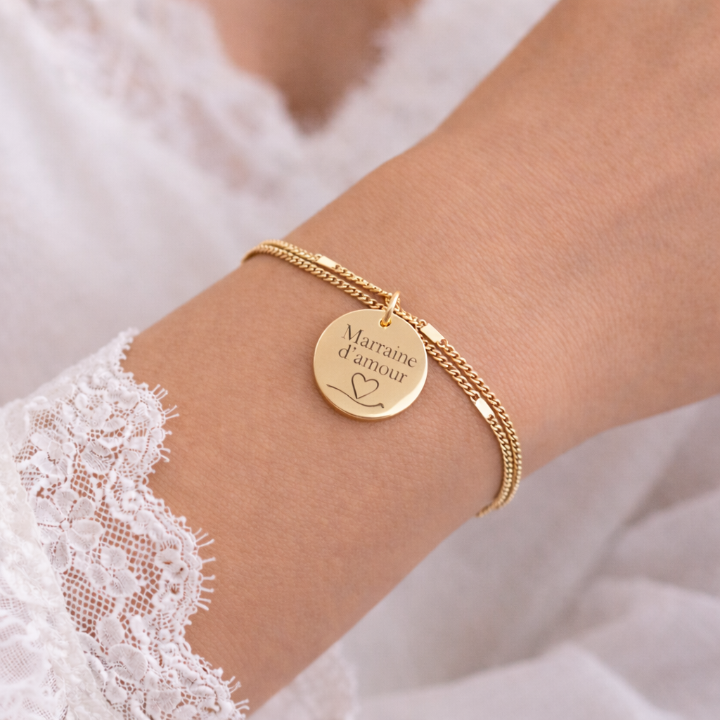 Bracelet chaine à personnalisé gravé marraine Bracelet Marraine Bracelet d'annonce naissance cadeau