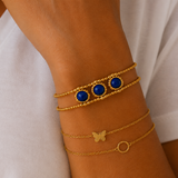 Bracelet jonc 2 rangs avec pierres Jade blanche, Lapis Lazuli, Onyx, Cornaline en acier inoxydable
