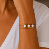 Bracelet jonc 2 rangs avec pierres Jade blanche, Lapis Lazuli, Onyx, Cornaline en acier inoxydable