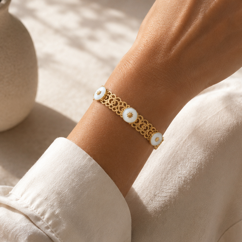 Bracelet jonc entrelacé en forme de coeur avec pierre naturelles 