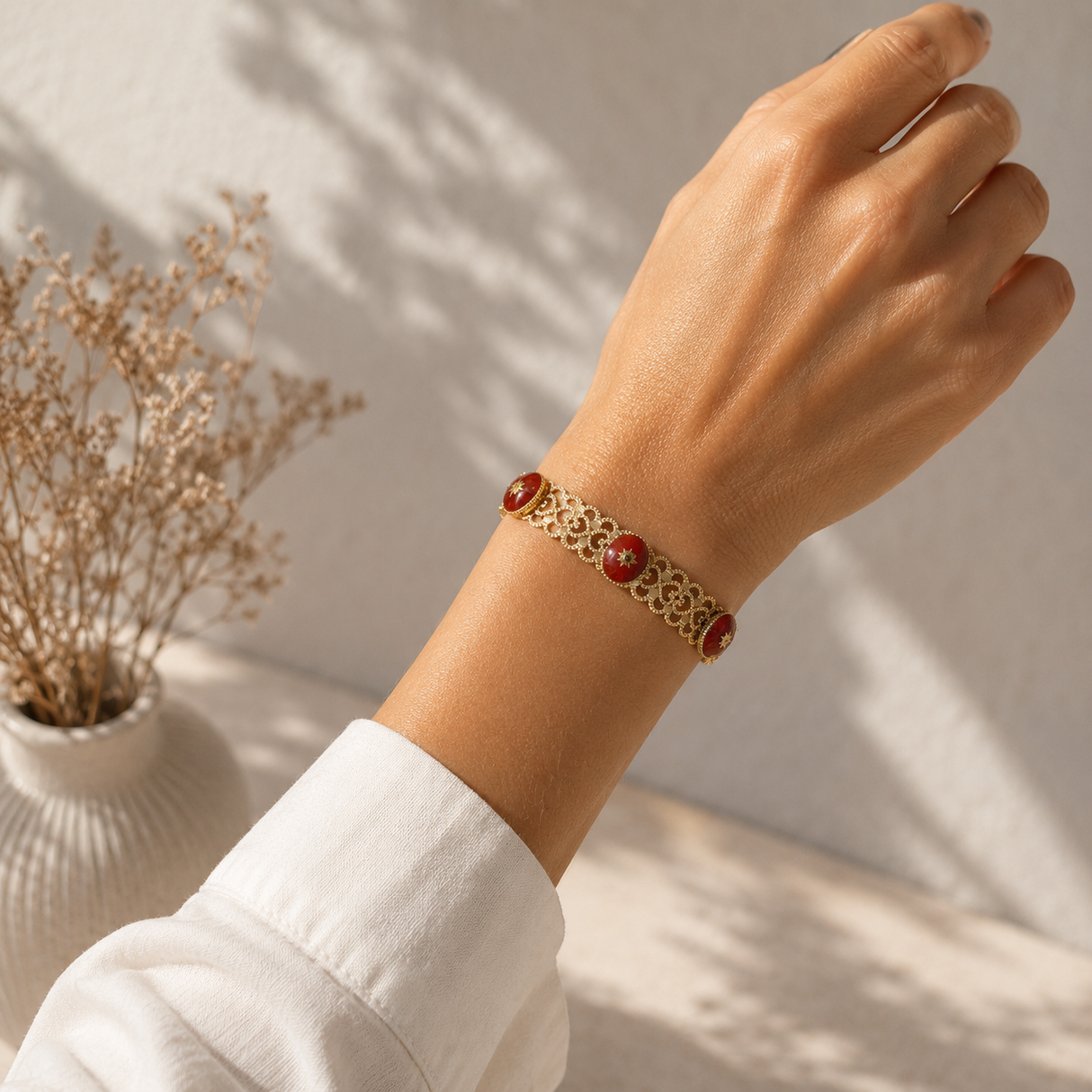 Bracelet jonc entrelacé en forme de coeur avec pierre naturelles 