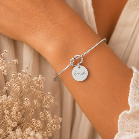 Bracelet jonc gravé personnalisé médaille gravée