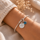 Bracelet jonc gravé personnalisé médaille pierre de naissance