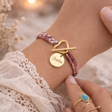Bracelet liberty fermoir en T coeur martelé  personnalisé médaille gravée