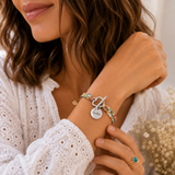 Bracelet liberty fermoir en T coeur martelé  personnalisé médaille gravée