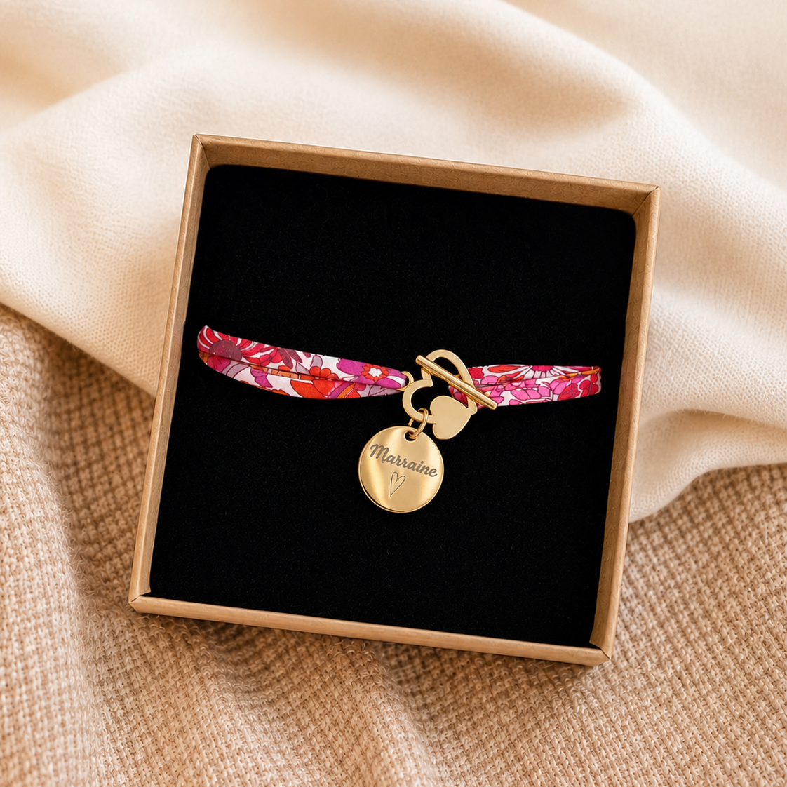 Bracelet liberty fermoir en T coeur personnalisé médaille gravée en acier inoxydable