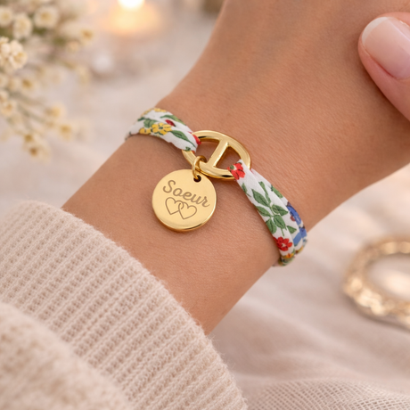 Bracelet liberty fermoir marine personnalisé médaille gravée