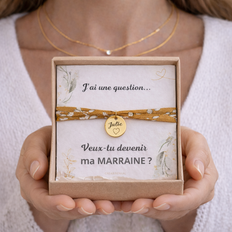 Bracelet liberty personnalisé gravé Veux-tu Devenir ma Marraine ? Bracelet d'annonce naissance, Bracelet de Demande Marraine