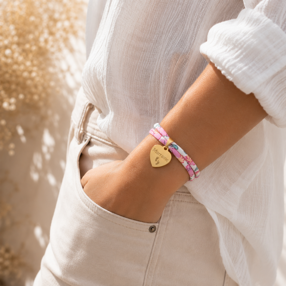 Bracelet liberty personnalisé médaille gravée forme coeur