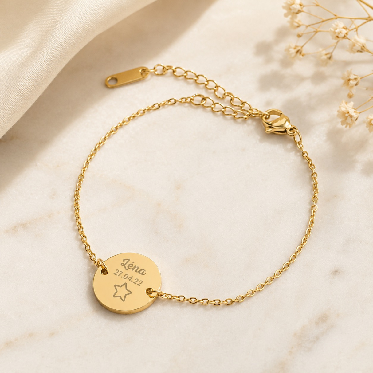Bracelet personnalisé médaille gravée en acier inoxydable