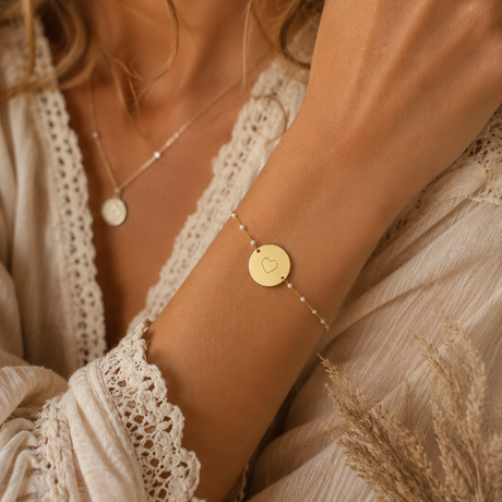 Bracelet personnalisé perles colorées médaille gravée acier inoxydable