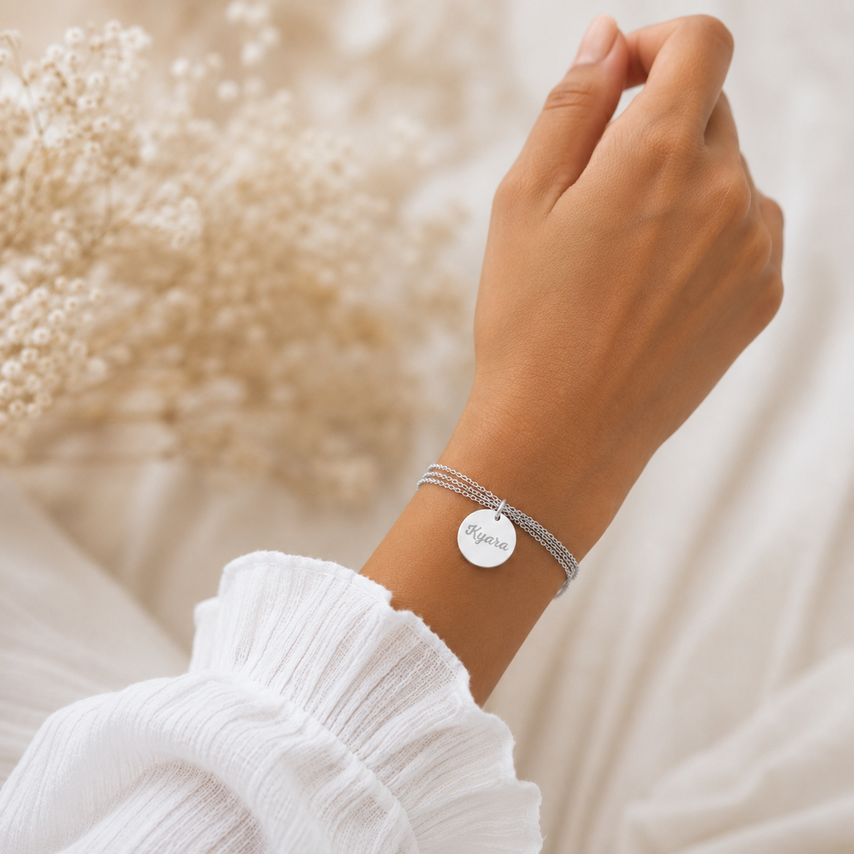 Bracelet personnalisé triple chaîne et médailles à graver en acier inoxydable