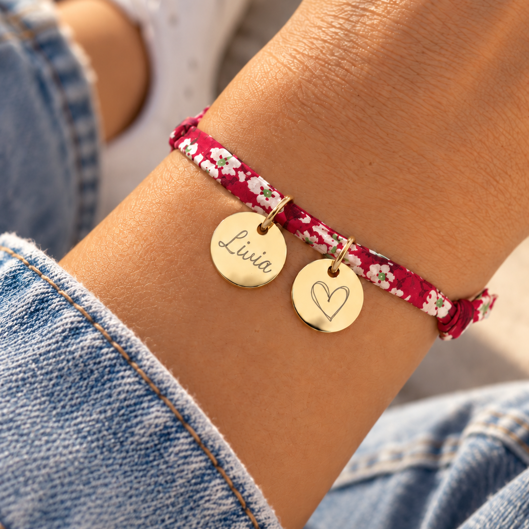 Bracelet liberty personnalisé plusieurs médailles gravées