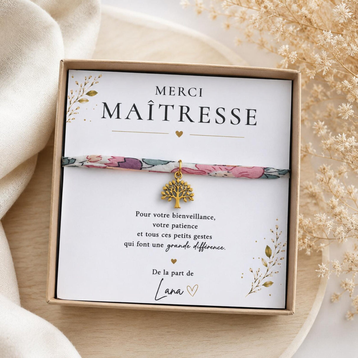 Cadeau Maîtresse Personnalisé | Bracelet Liberty Maîtresse | Merci Maîtresse | Fin d'Année Scolaire | Cadeau École