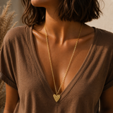 Sautoir collier coeur martelé en acier inoxydable