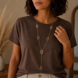 Sautoir collier Y long maille marine avec strass en acier inoxydable