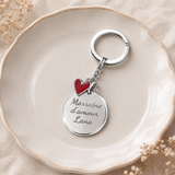 Porte-clés personnalisé médaille gravée coeur rouge