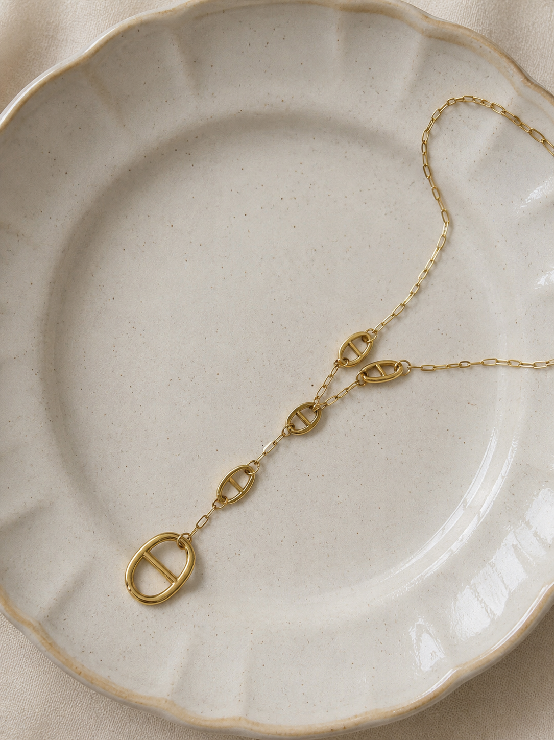 Sautoir collier Y long maille épaisse marine en acier inoxydable