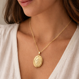 Collier photo personnalisé médaillon ovale motif fleur gravé acier inoxydable