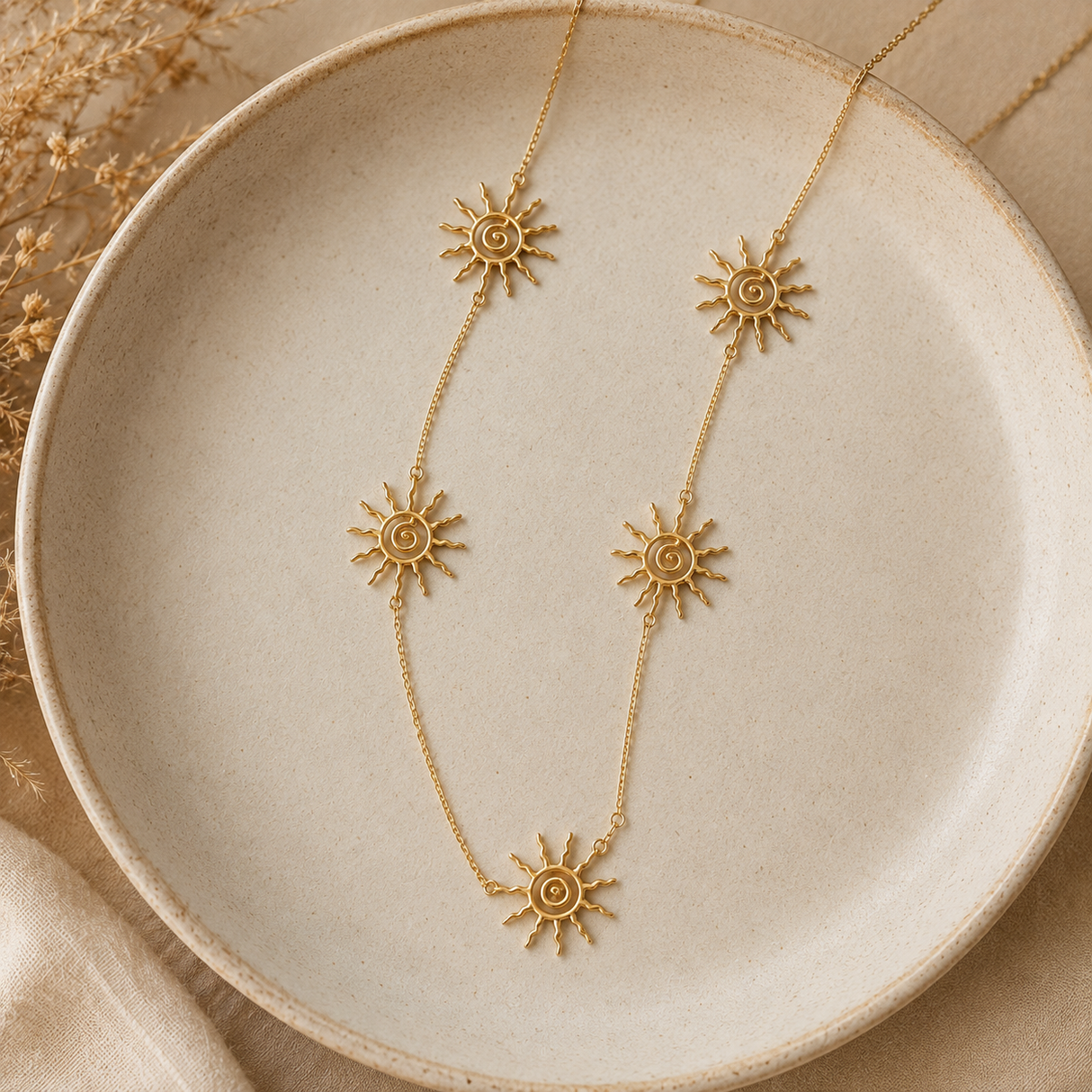 Sautoir collier soleil en acier inoxydable