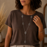 Sautoir collier Y long maille marine avec strass en acier inoxydable