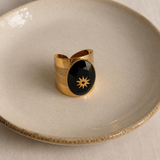 Bague avec pierre naturelle et étoile en acier inoxydable