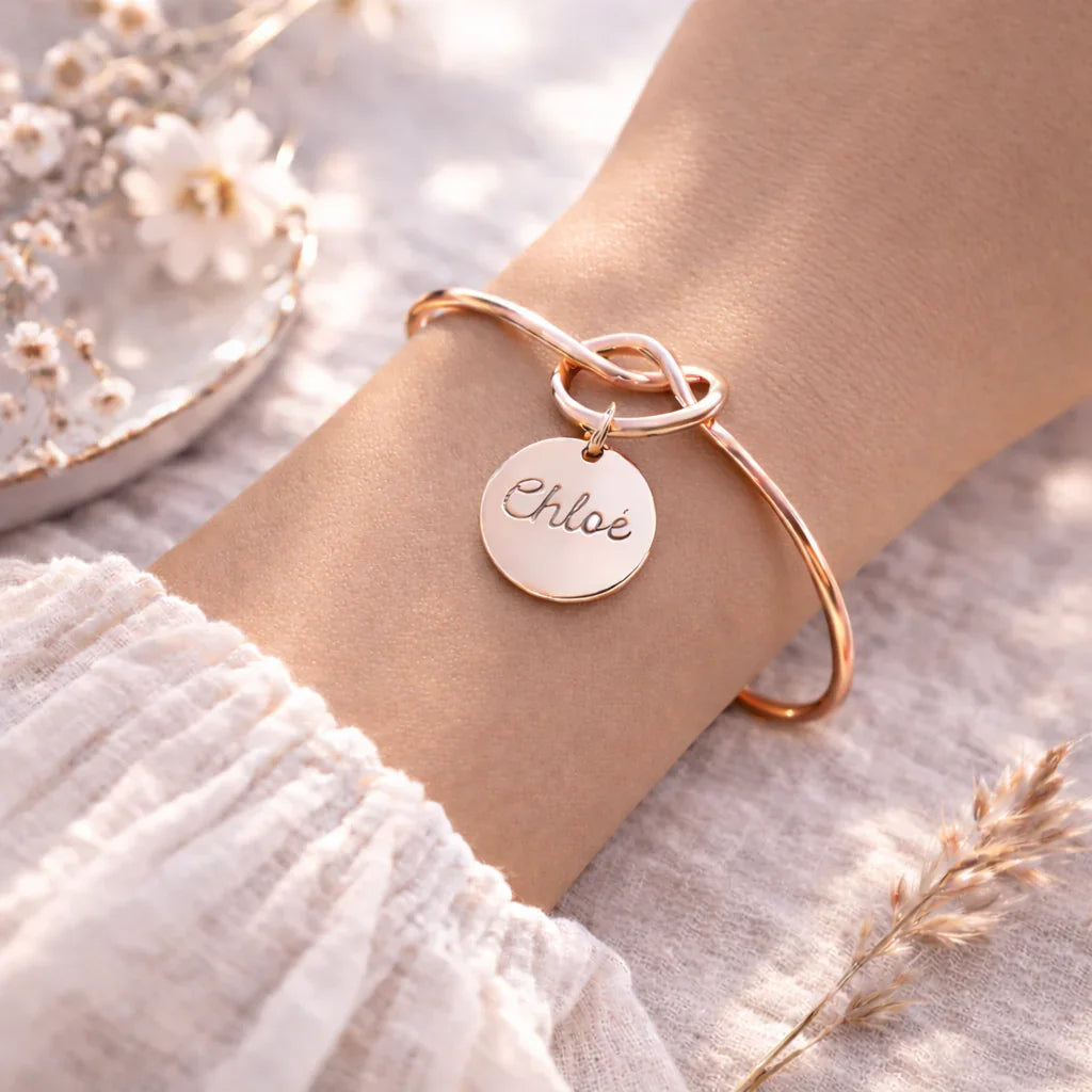 Bracelet jonc gravé personnalisé médaille 15mm Bracelet jonc gravé personnalisé médaille 15mm - Doré rose | Creabibenval