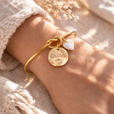 Bracelet jonc gravé personnalisé médaille 15mm breloque nacre Bracelet jonc gravé personnalisé médaille 15mm breloque nacre - Doré | Creabibenval