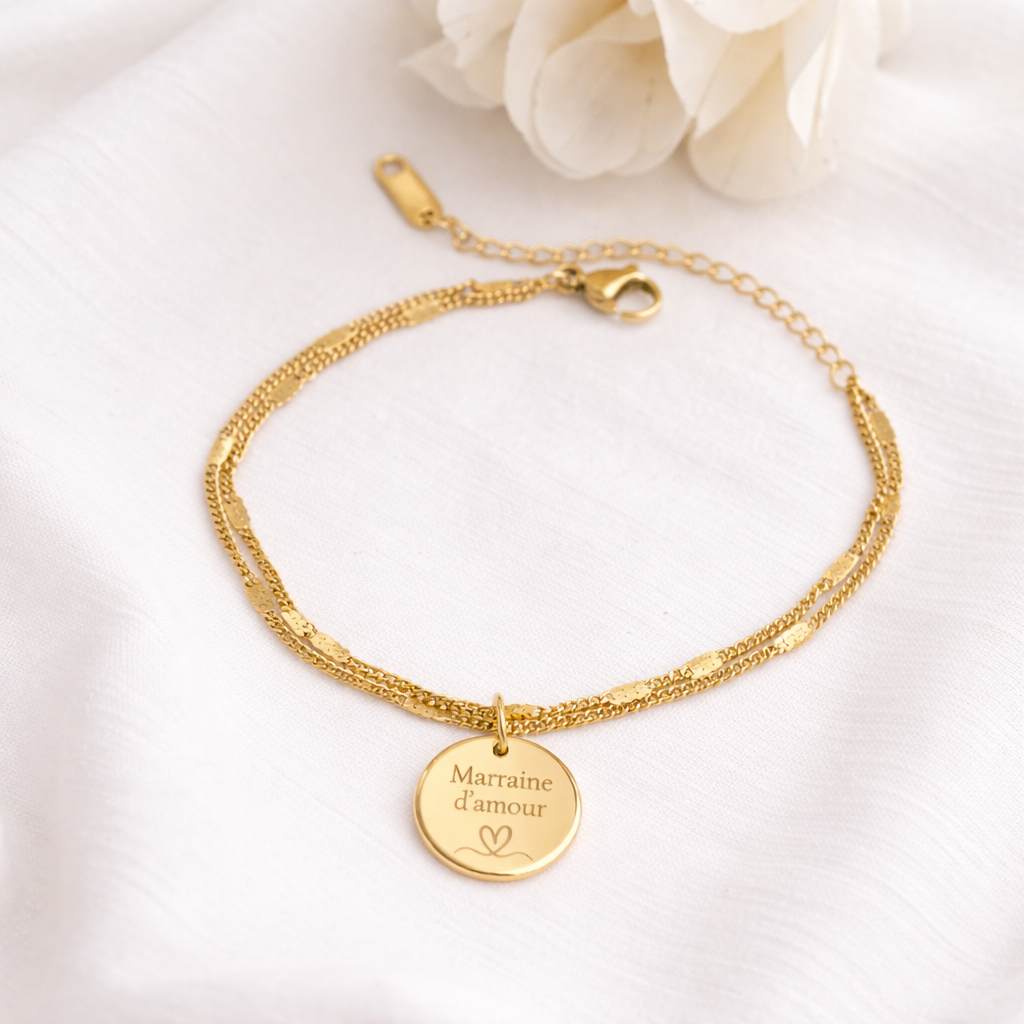 Bracelet chaine à personnalisé gravé marraine Bracelet Marraine Bracelet d'annonce naissance cadeau