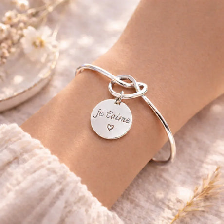 Bracelet jonc gravé personnalisé médaille 15mm Bracelet jonc gravé personnalisé médaille 15mm - Argenté | Creabibenval