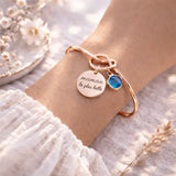 Bracelet jonc gravé personnalisé médaille 15mm pierre de naissance Bracelet jonc gravé personnalisé médaille 15mm pierre de naissance - Doré rose | Creabibenval
