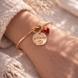 Bracelet jonc gravé personnalisé médaille 15mm breloque coeur Bracelet jonc gravé personnalisé médaille 15mm breloque coeur - Doré rose | Creabibenval