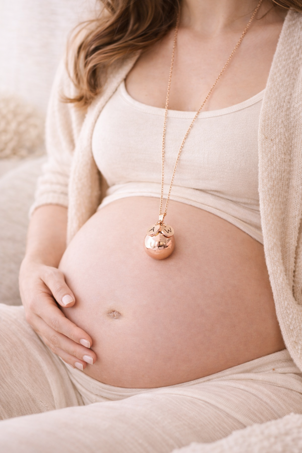 Bola de grossesse doré rose lisse médailles initiales gravées Bola de grossesse doré rose lisse médailles initiales gravées - Default Title | Creabibenval