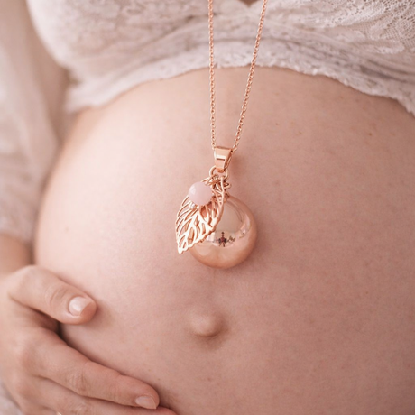 Bola de grossesse doré rose lisse breloque feuille perle quartz rose Bola de grossesse doré rose lisse breloque feuille perle quartz rose - Default Title | Creabibenval